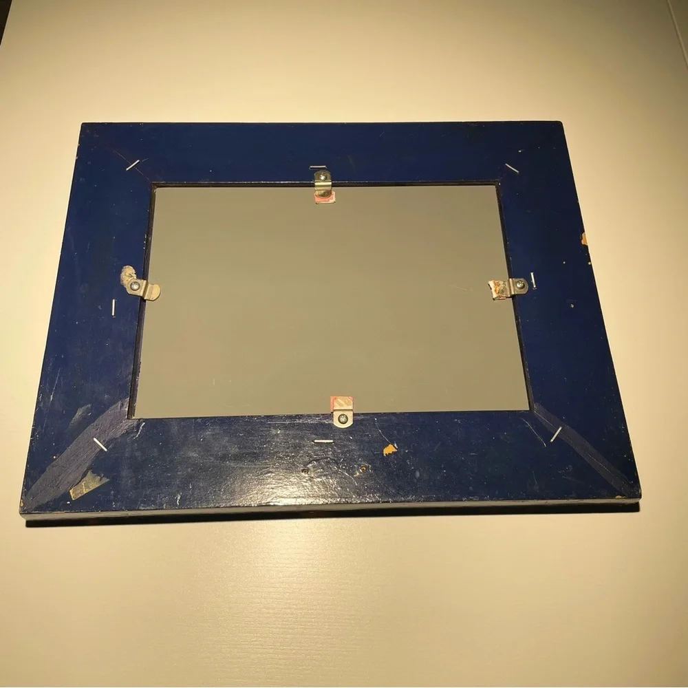 VTG Hand Painted Framed Rectangular Wall Mirror Elephant Motif Blue Orange